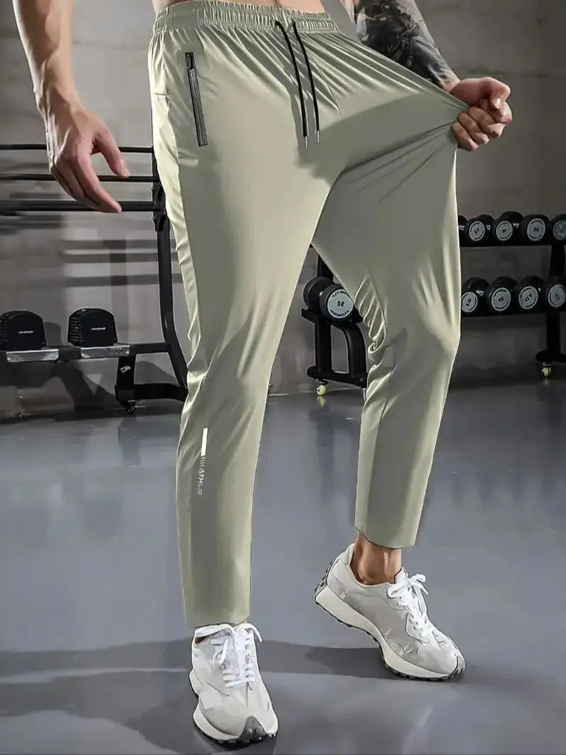 Men's Casual Sports Pants – Stretch Fabric, Regular Fit, Drawstring Waist