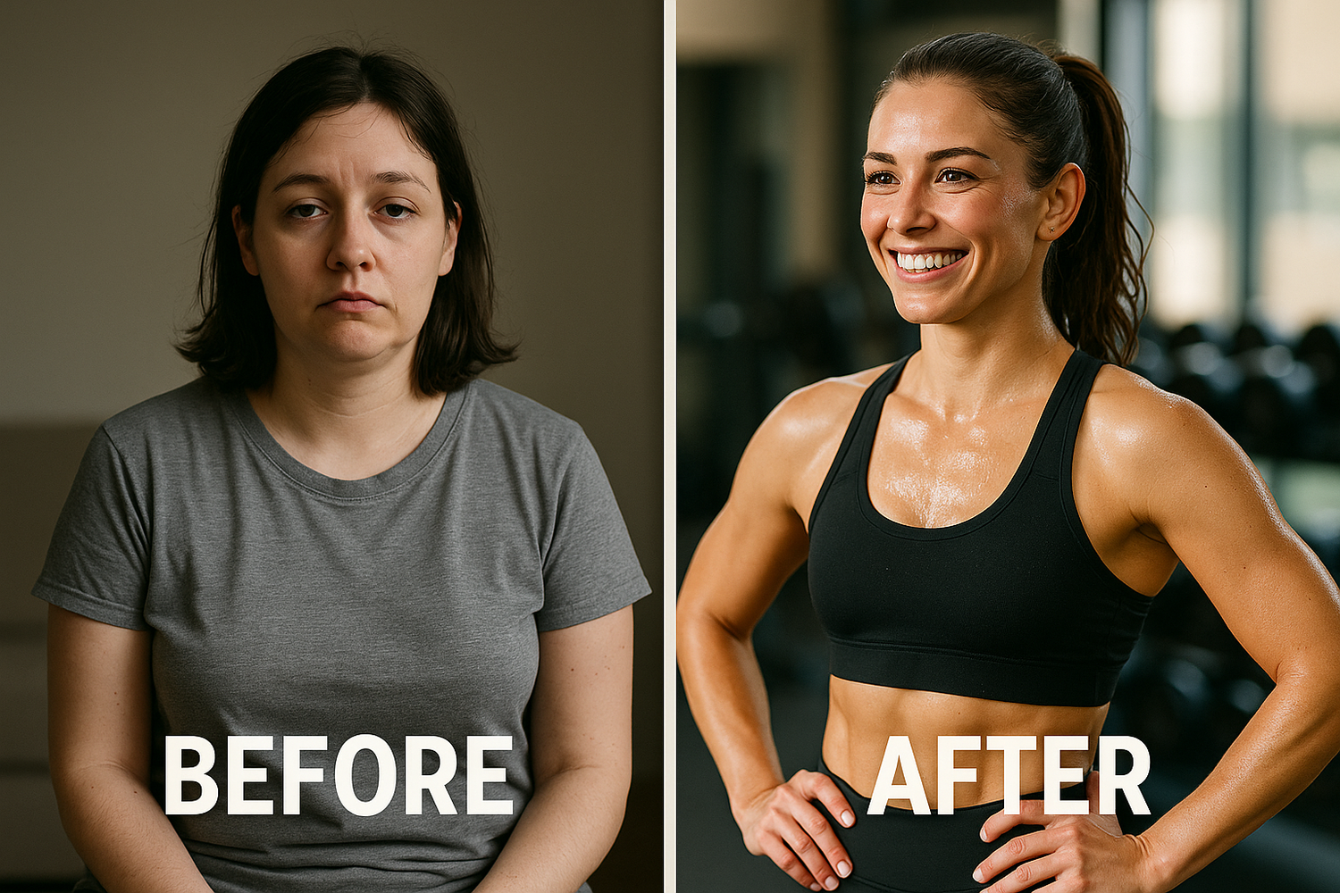 compare image for a women before and after the gym