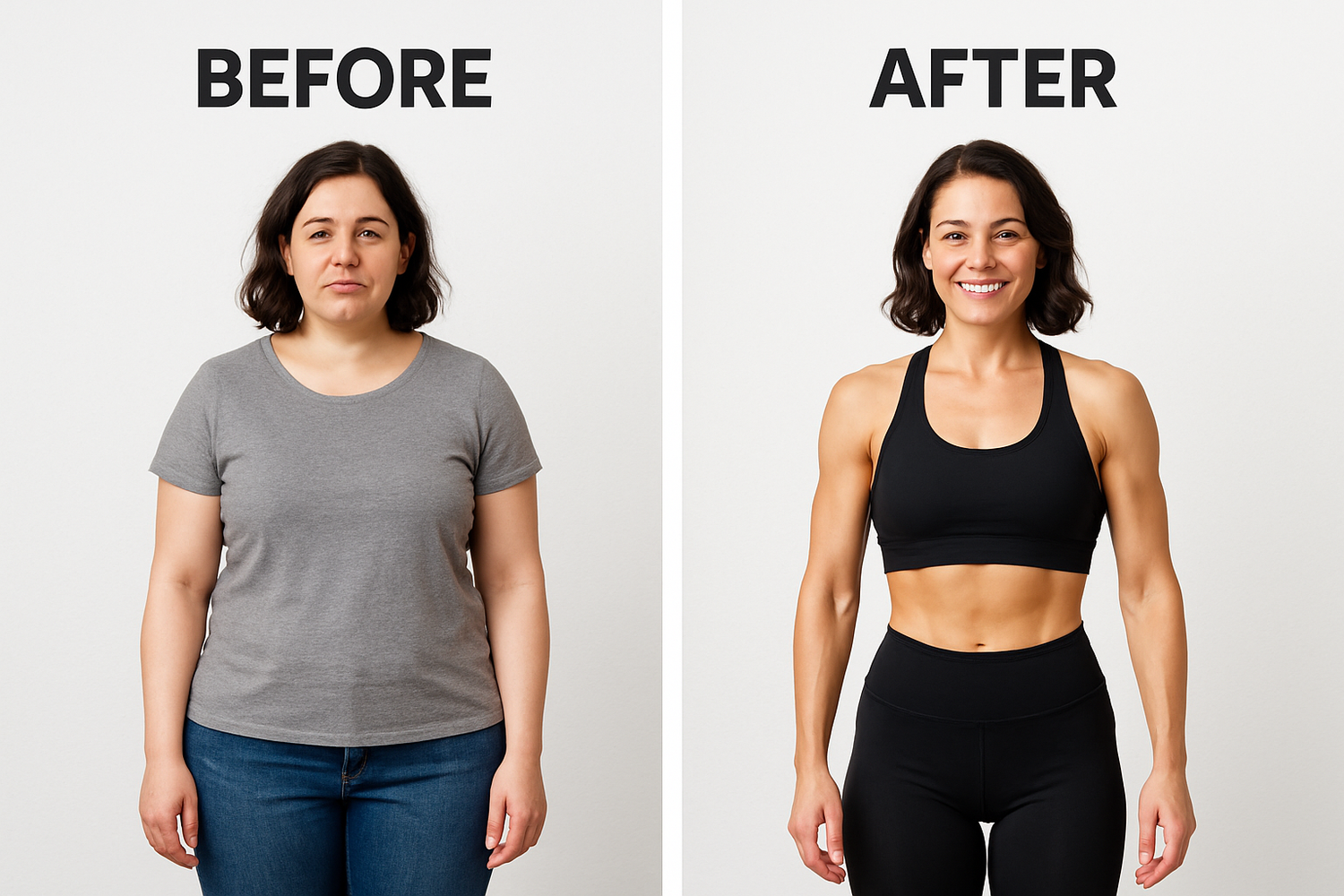 need compare two image before and after the gym for a women