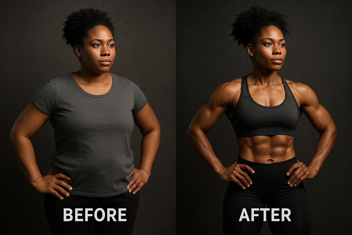 need new compare two images before and after the gym for black women
